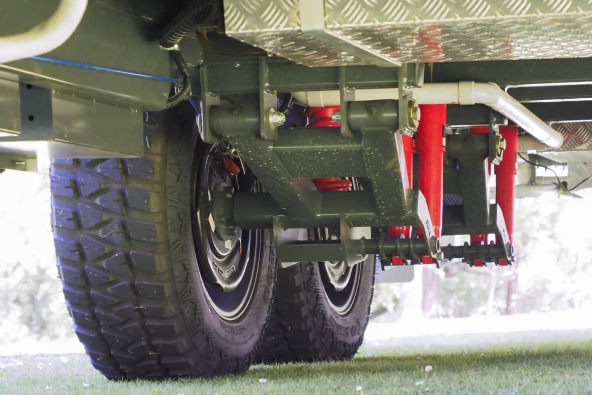 Design RV fits Alpha Extreme suspension to the Mica ACX - seen here in a twin axle configuration