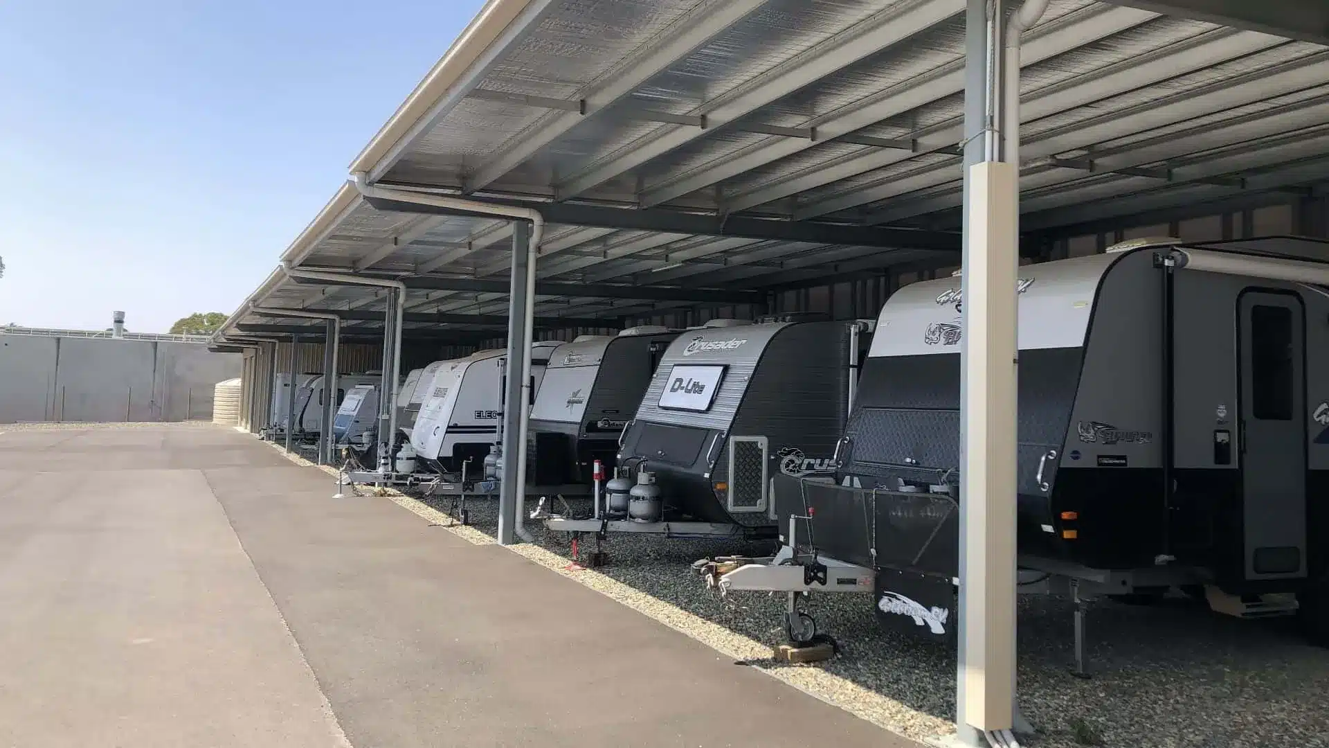 multiple caravans stored in caravan storage space