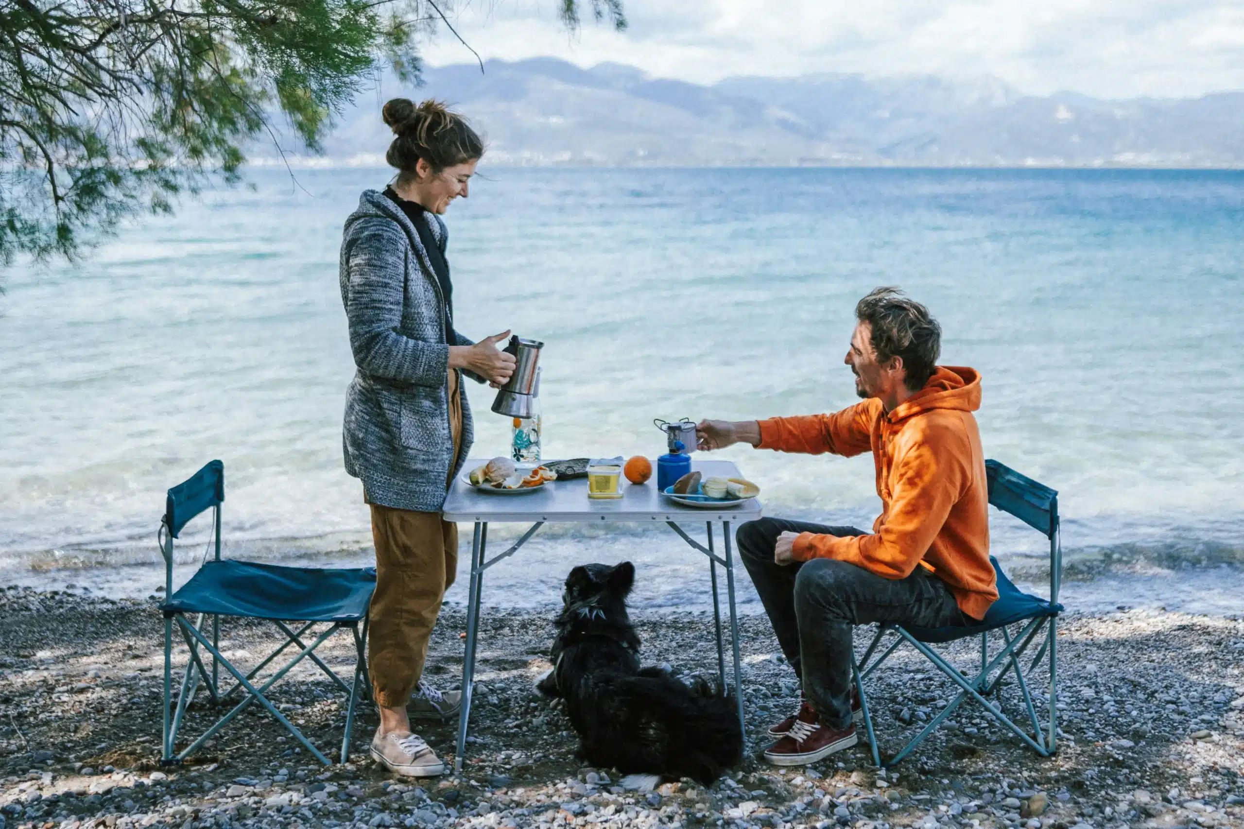eating by the side of a lake