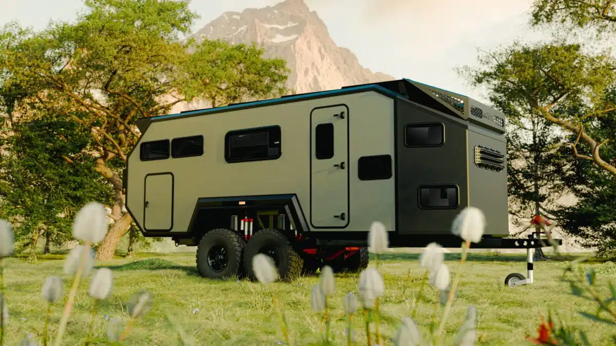 Bruder Caravans EXp10 flagship model sitting in grass field